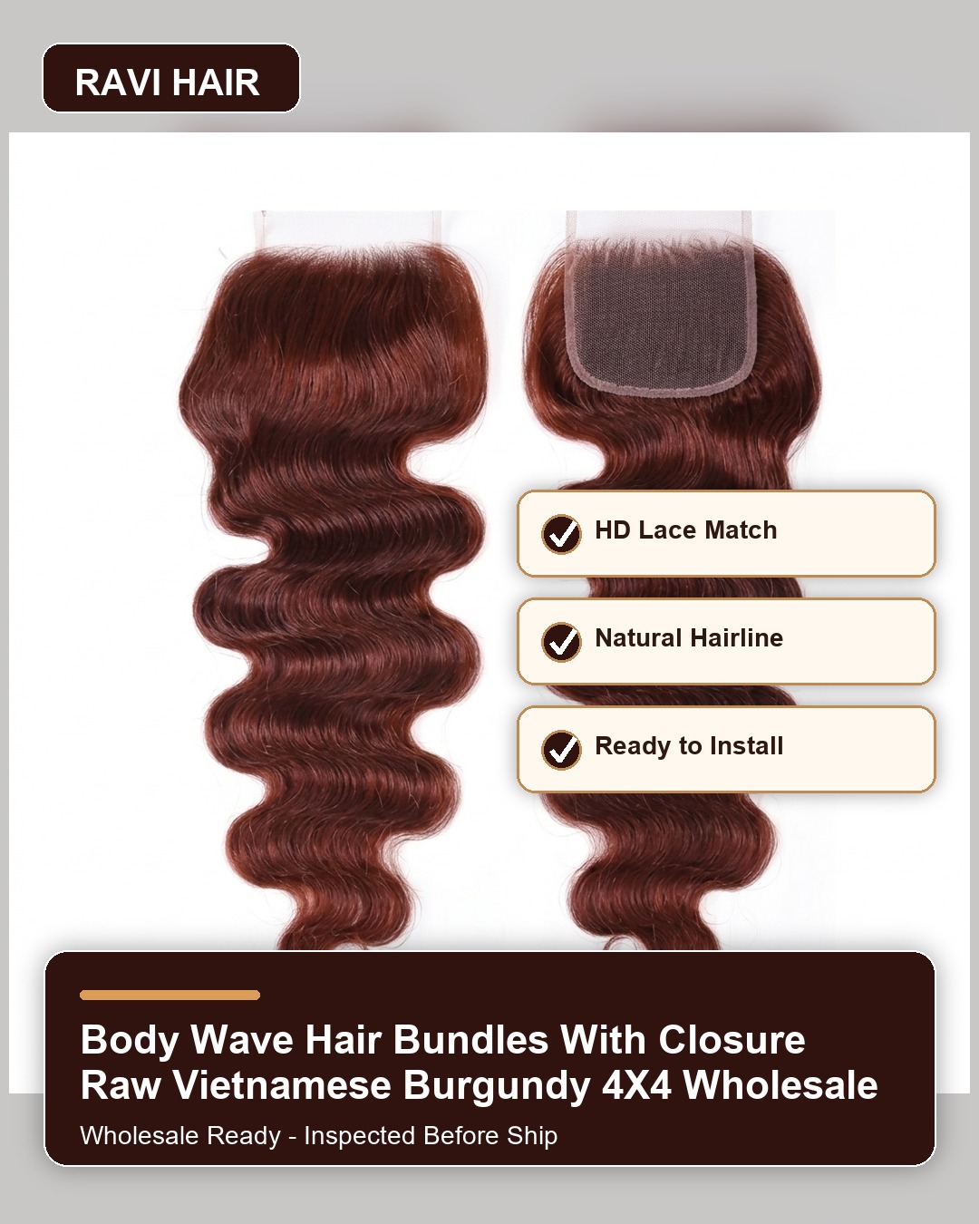 Body wave hair bundles with closure raw Vietnamese burgundy 4×4 wholesale benefit banner