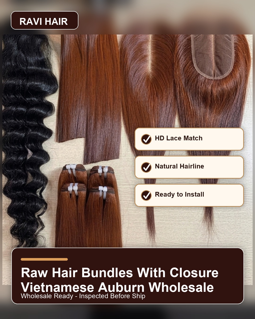 Raw hair bundles with closure Vietnamese auburn wholesale benefit banner