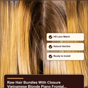 Raw hair bundles with closure Vietnamese blonde piano frontal wholesale benefit banner