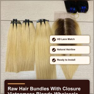 Raw hair bundles with closure Vietnamese blonde wholesale benefit banner