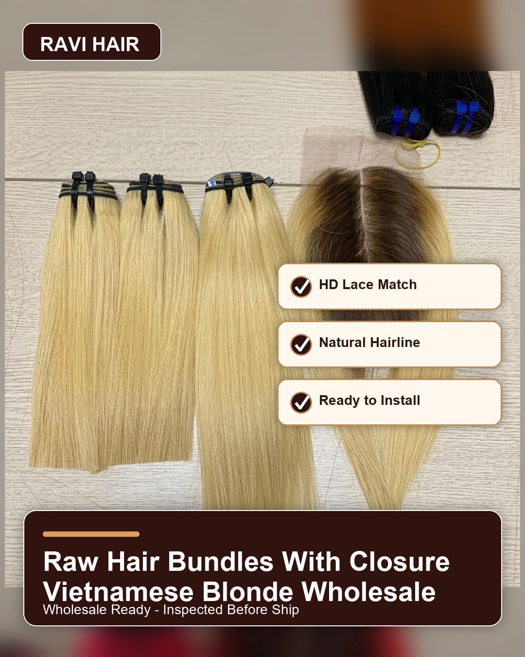 Raw Hair Bundles With Closure Vietnamese Blonde Wholesale