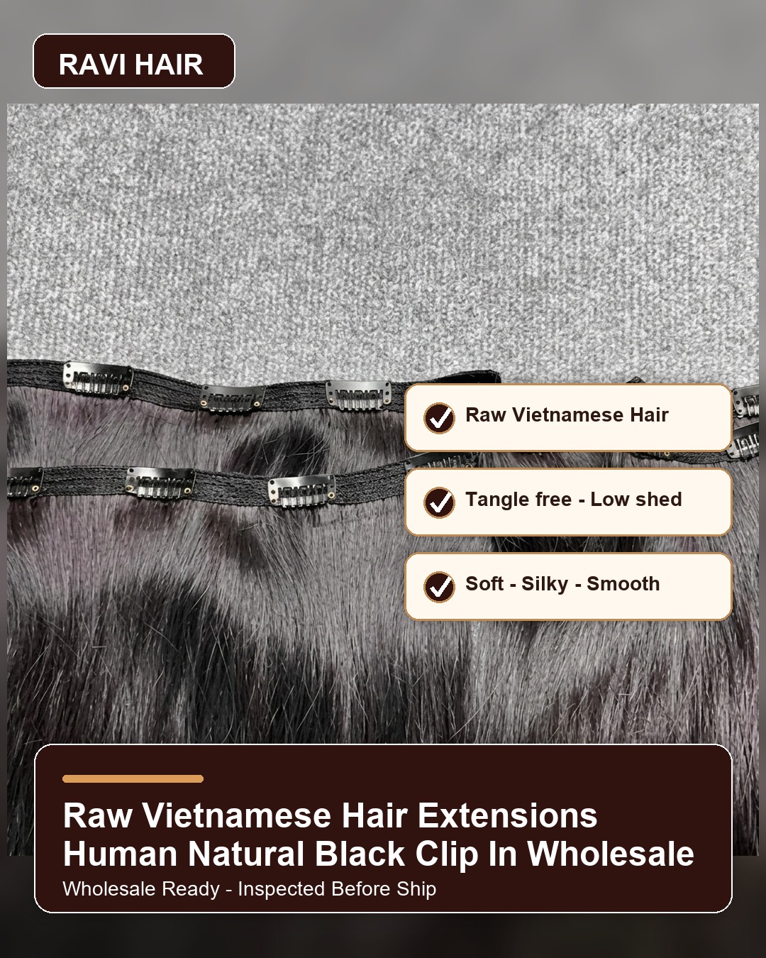 Raw Vietnamese hair extensions human natural black clip in wholesale benefit banner