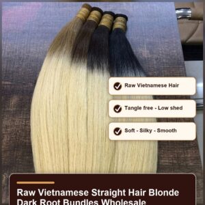 Raw Vietnamese straight hair blonde dark root bundles wholesale benefit banner