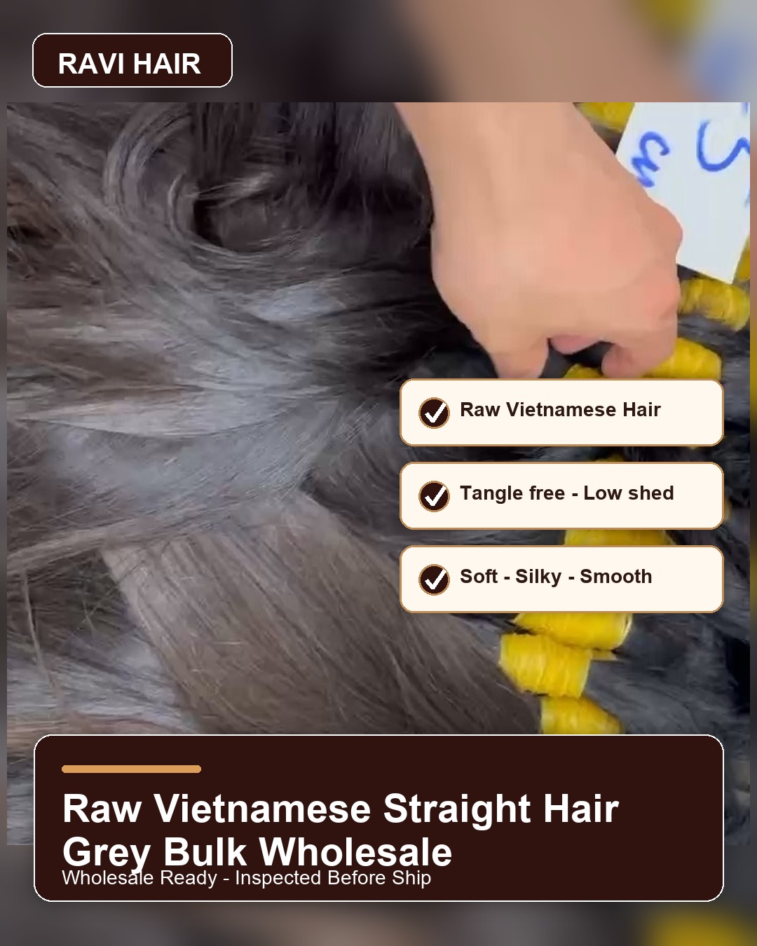 Raw Vietnamese straight hair grey bulk wholesale benefit banner