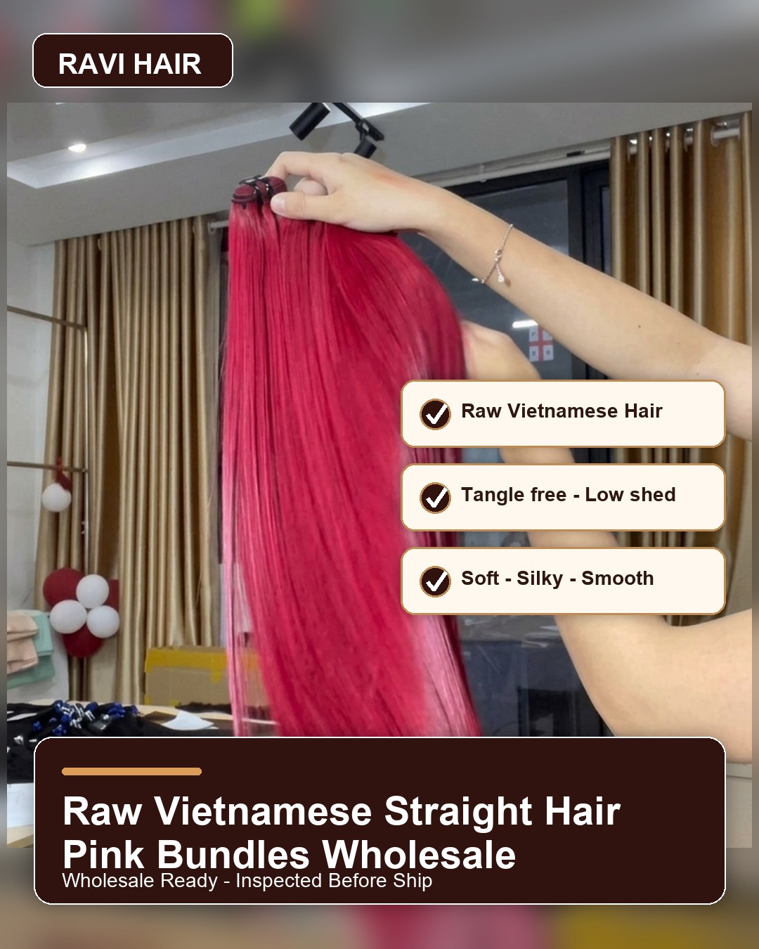Raw Vietnamese Straight Hair Pink Bundles Wholesale