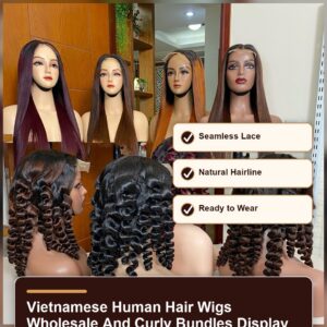 Vietnamese human hair wigs wholesale and curly bundles display benefit banner