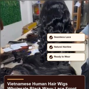 Vietnamese human hair wigs wholesale black wavy lace front benefit banner
