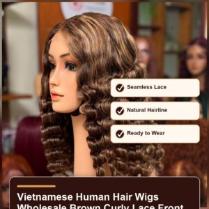 Vietnamese human hair wigs wholesale brown curly lace front benefit banner