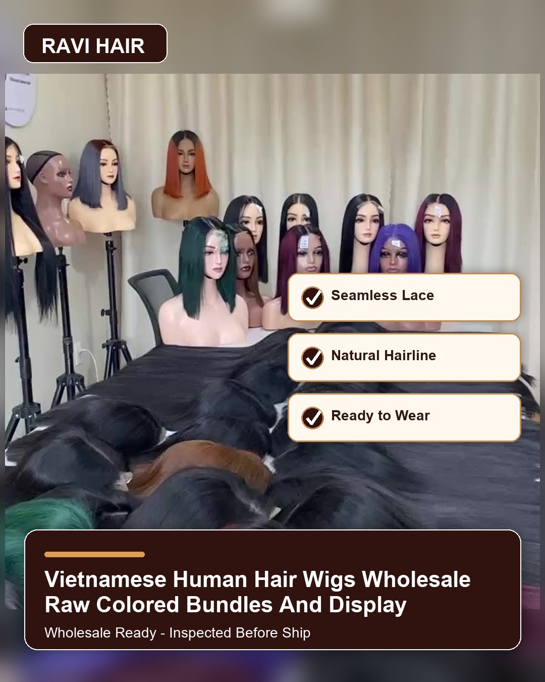 Vietnamese human hair wigs wholesale raw colored bundles and display benefit banner