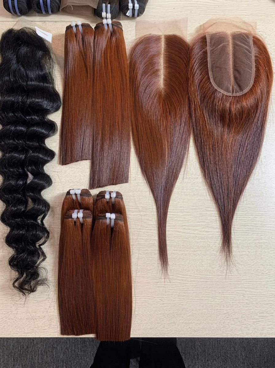 Raw hair bundles with closure Vietnamese auburn wholesale