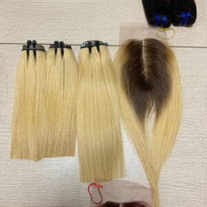 Raw hair bundles with closure Vietnamese blonde wholesale