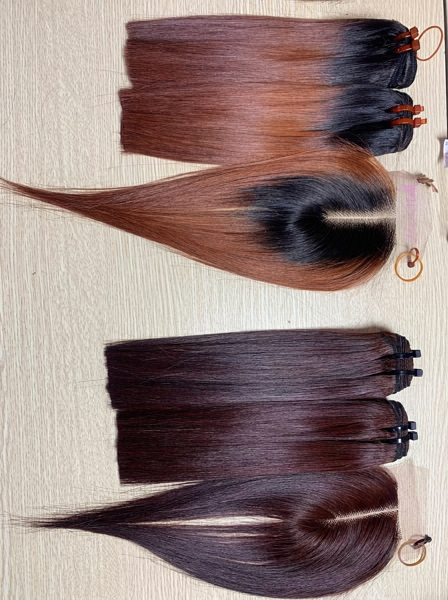 Raw Vietnamese straight hair brown ombre bundles wholesale