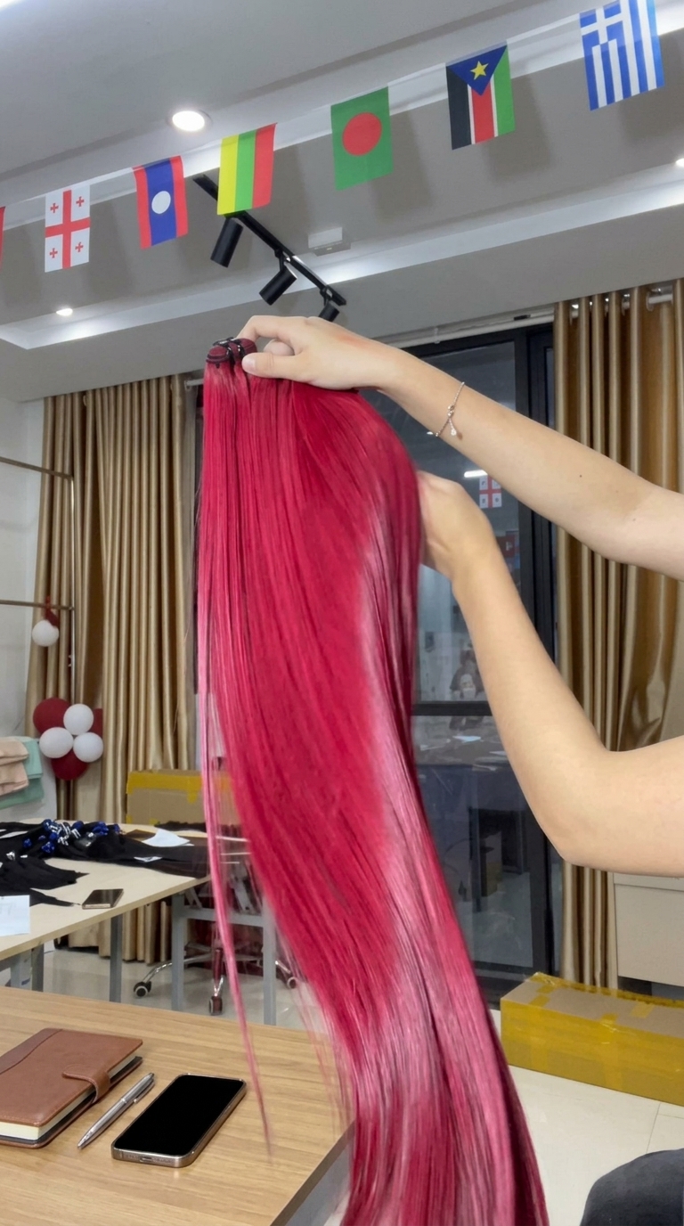 Raw Vietnamese straight hair pink bundles wholesale
