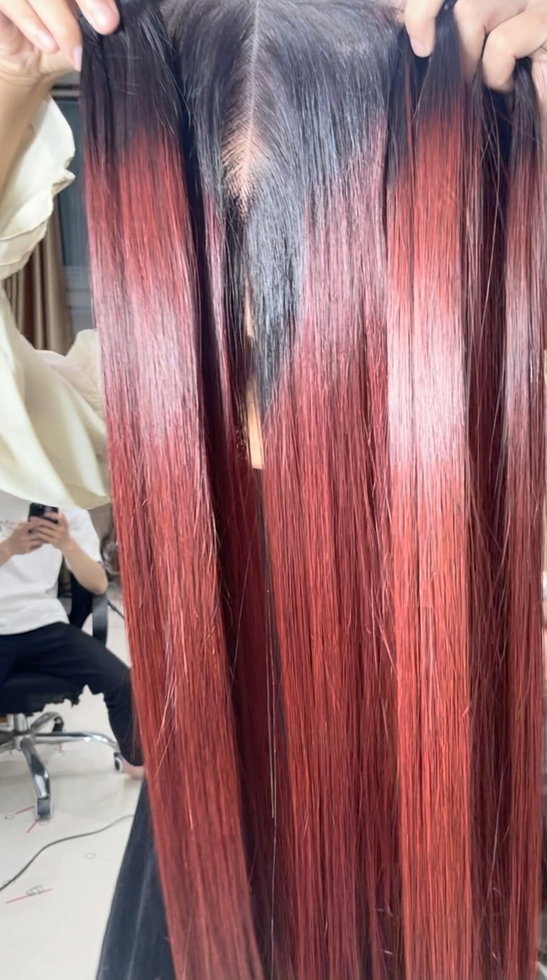 Raw Vietnamese straight hair red black ombre bundles wholesale