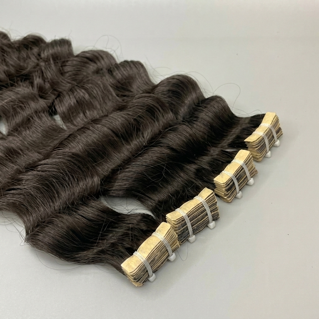 Wavy raw Vietnamese tape-in human hair extensions