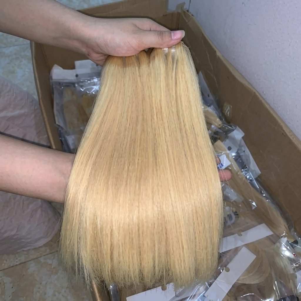 613 blonde Vietnamese straight hair weft held for processing-quality inspection