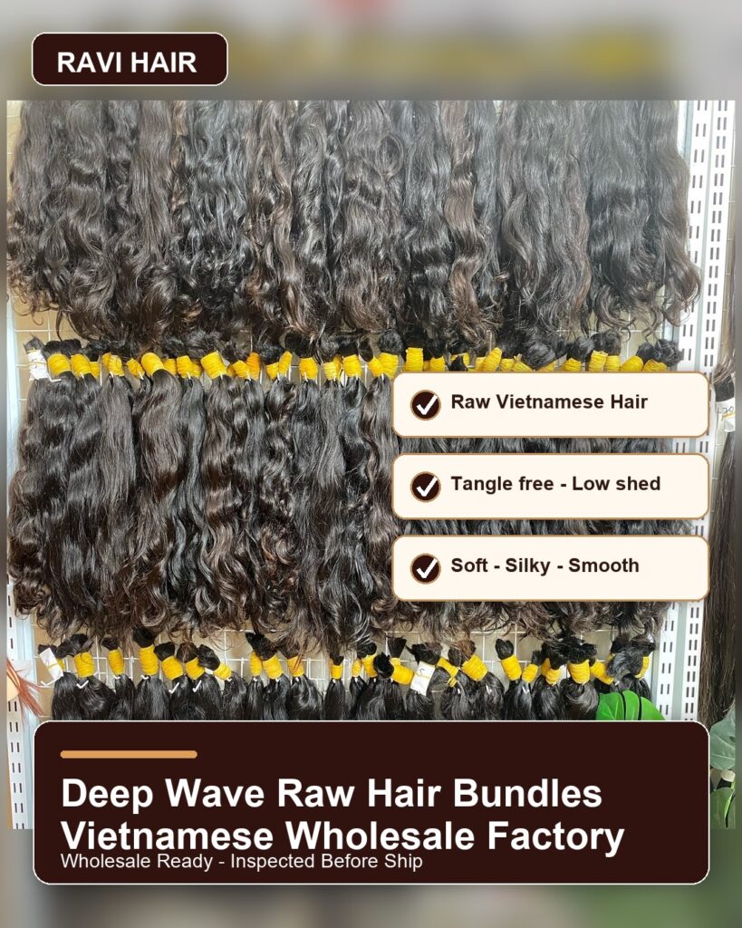 Vietnamese raw deep-wave hair bundles prepared for wholesale