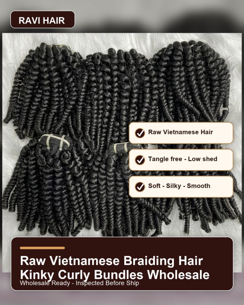 Natural-black Vietnamese kinky-curly hair bundles