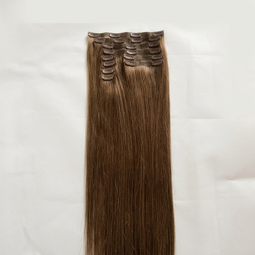 Brown Vietnamese straight clip-in hair extension set