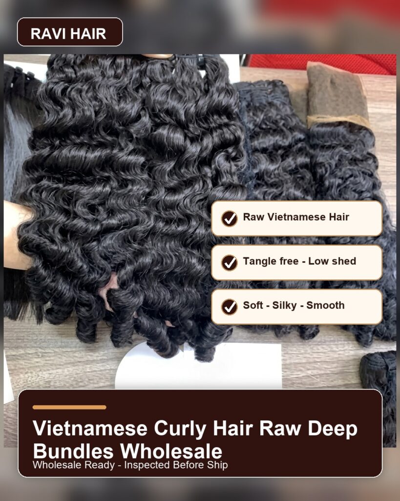 Raw Vietnamese deep-curly hair bundles prepared for wholesale